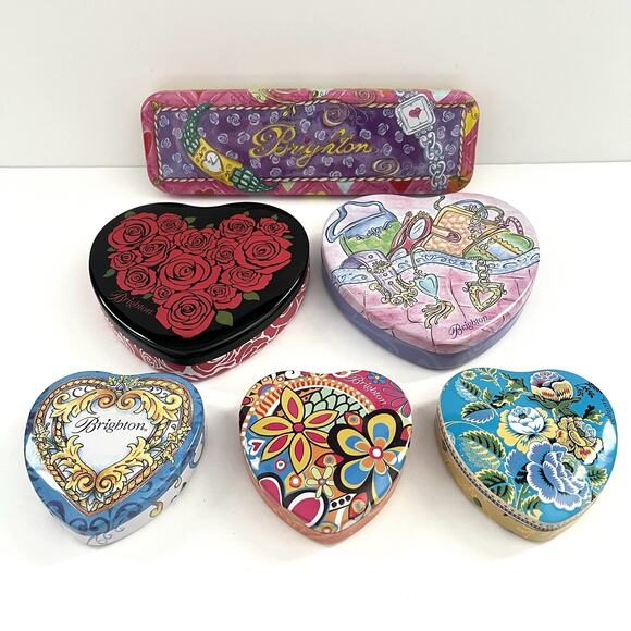 6 Brighton Metal Pencil Case Heart Jewelry Tin Gift Boxes Storage Lot EMPTY - Picture 2 of 7